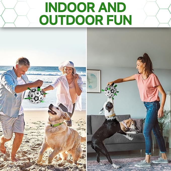QDAN Premium Dog Toys Balls, Dog Soccer Ball with Straps, Dog Birthday Gifts, Herding Ball, Durable Balls for Small Medium Pet, Puppy Outdoor Toy, Pet Training Soccer Ball, World Cup Soccer (6 Inch)
