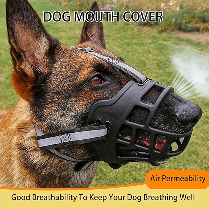 Breathable Dog Muzzle - Adjustable Soft Silicone & Mesh, Escape-Proof Design for Small Medium Dogs, Vet Recommended Training and Grooming Safety Black (S) 21-39lb Dogs