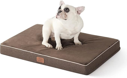 Bedsure Memory Foam Dog Bed Medium Size Dogs- Orthopedic Pet Beds for Crate with Removable Washable Cover and Nonskid Bottom - Plush Flannel Fleece Top Pet Mat, Brown
