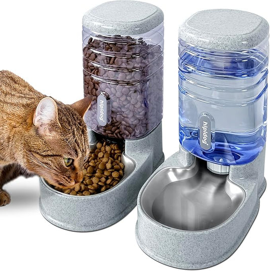 Stainless Steel Automatic Pet Feeder for Small&Medium Pets Automatic Food Feeder and Waterer Stainless Steel Bowls Set 3.8 L, Travel Supply Feeder and Water Dispenser for Dogs Cats Pets Animals