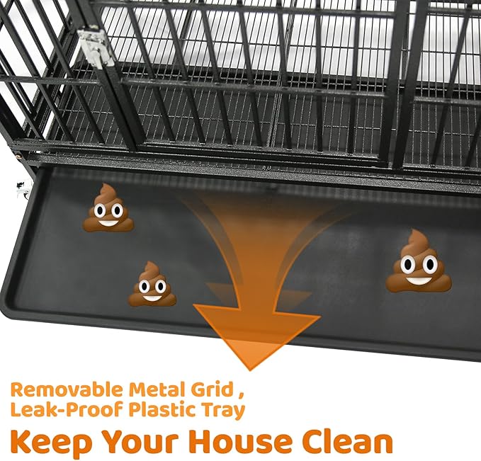 Homey Pet 37 Inch Heavy Duty Dog Crate Indestructible, Collapsible Dog Cage with Lockable Wheels, Removable Tray, High Anxiety Dog Kennel Indoor, Two Tiers Stackable Dog Crates for Medium Dogs