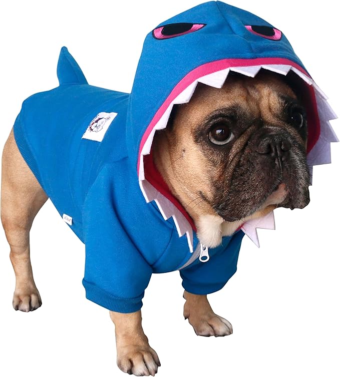 iChoue English Bulldog Shark Halloween Costumes Clothes Hoodies for Medium Dogs Cold Weather Winter Coats French Frenchie Pug Pitbull Boston Terrier - Blue, XXLarge