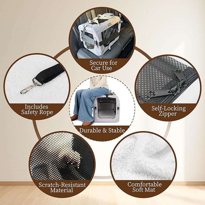 Large Cat Carrier for Cats Collapsible Soft Pet XL Crate for Large/Medium Cats 15lbs+ Car Travel Portable Bag with Water Bottle Slot Ideal for Long Trips (Blue, 20.0"L x 14.0"W x 14.0"H)