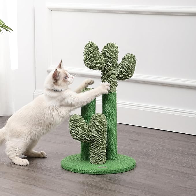 CTR1008A Marfa 21.5" Modern Jute Triple-Cactus Cat Scratching Post with Fuzzy Toy, Green