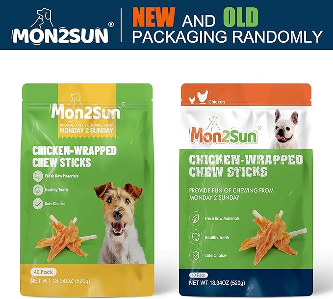 MON2SUN Dog Rawhide Twist 4-4.5 Inch Chicken Wrapped Rawhide Sticks for Puppy and Small Dogs, Promotes Dental Health Treats (18.34 Ounce -Pack of 1)