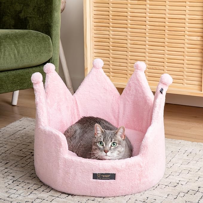 NANDOG Pet Gear Crown Cozy Round Dog & Cat Bed Collection Washable Indoor Pet Bed for Small Breeds-Soft Bed Fits in Crate or Kennel-Made of Ultra Soft Micro-Plush Material (Royal Blush Pink Prive 18")