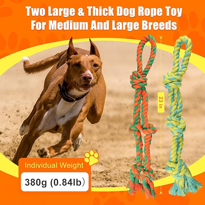 Tough Dog Toy Ropes for Large/Medium Aggressive Chewers, 2 Nearly Indestructible Dog Chew Toys, Tug of War Dog Toy for Large Breed, 100% Natural Cotton for Teeth Cleaning