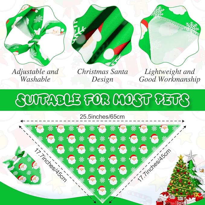 Frienda 30 Pcs Christmas Dog Bandanas Bulk Santa Bandanas for Dogs Soft Triangle Kerchief Bibs Scarf Set for Puppy Small Medium Large Pets Christmas Party Decoration