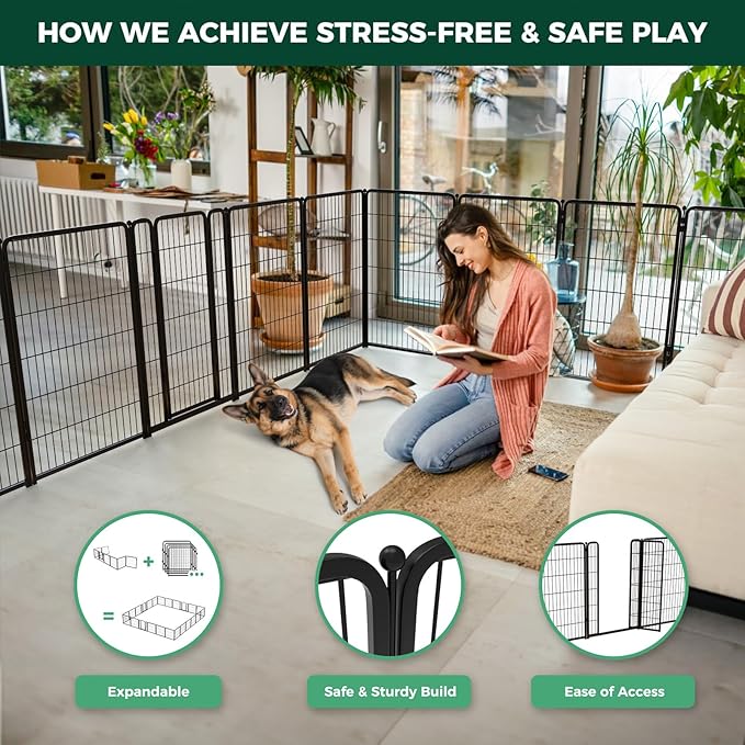 FXW Homeplus Unleashed Indoor Dog Playpen - Stress-Free and Safe Play, Heavy Duty 45 Inch 6 Panels Dog Pen for Large Dogs, Black│Patented