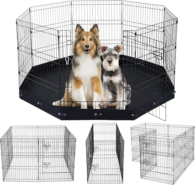 VEVOR Dog Playpen, 8 Pcs 30"H x 24"W Panels Foldable Metal Pet Exercise Pen, Dog Fence Indoor and Outdoor Pen with Door, 600D Oxford Fabric Bottom Pad, Pet Playpen for Dogs, Cats, Other Small Animals