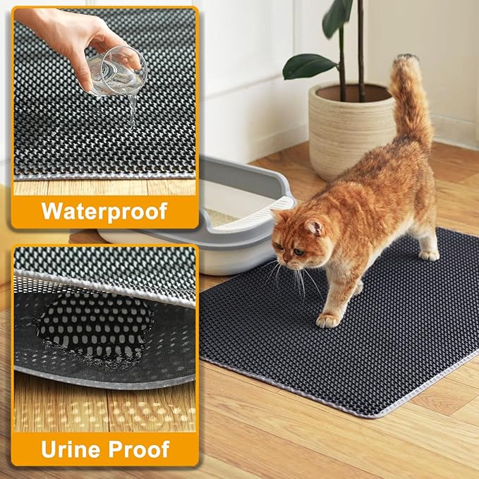 Cat Litter Mat Litter Trapping Mats, 25''x16'' Cat Litter box Mat for Floor, 2 Layer Honeycomb Pet Litterbox Matt Catcher Rug, Waterproof Urine Proof, Non-Slip, Soft, Clean Easily, Small