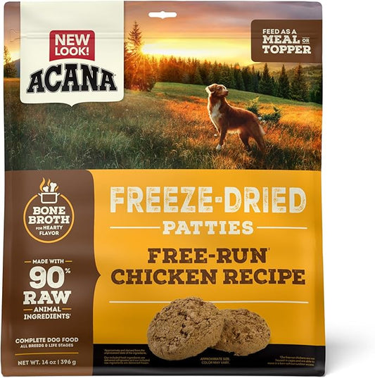 ACANA Grain-Free High Protein Freeze Dried Dog Food & Topper Free-Run Chicken Recipe Patties 14oz Bag