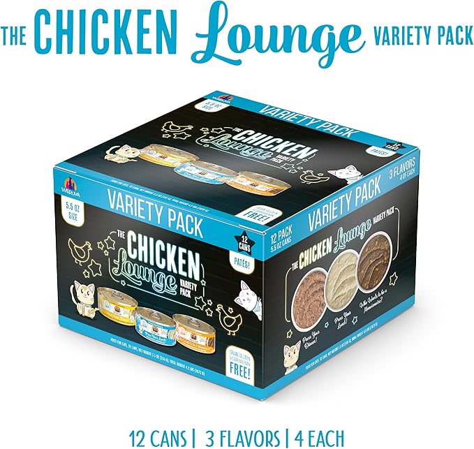Weruva Wet Cat Food, The Chicken Lounge Paté Variety Pack, 5.5oz Can, Pack of 12