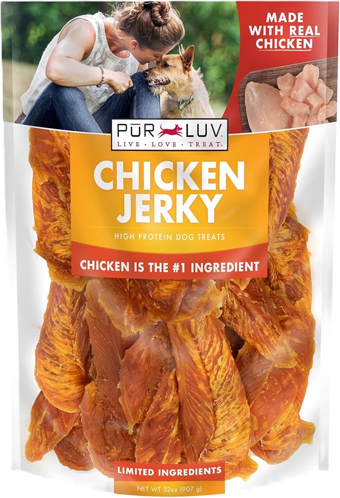 Dog Treats, Chicken Jerky for Dogs, Made with 100% Real Chicken Breast, 32 Ounces, Healthy, Easily Digestible, Long-Lasting, High Protein Dog Treat, Satisfies Dog's Urge to Chew