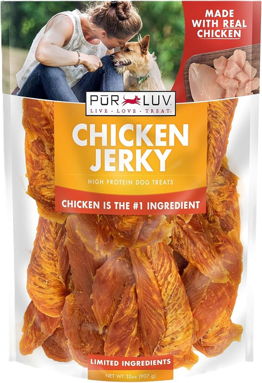 Dog Treats, Chicken Jerky for Dogs, Made with 100% Real Chicken Breast, 32 Ounces, Healthy, Easily Digestible, Long-Lasting, High Protein Dog Treat, Satisfies Dog's Urge to Chew