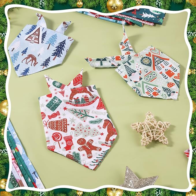 200PCS Christmas Dog Bandanas Bulk Xmas Pet Costume Christmas Patterns Dog Outfit Holiday Washable Scarf Pets Triangle Head Scarves Bandanas Puppy Bibs for Girl and Boy