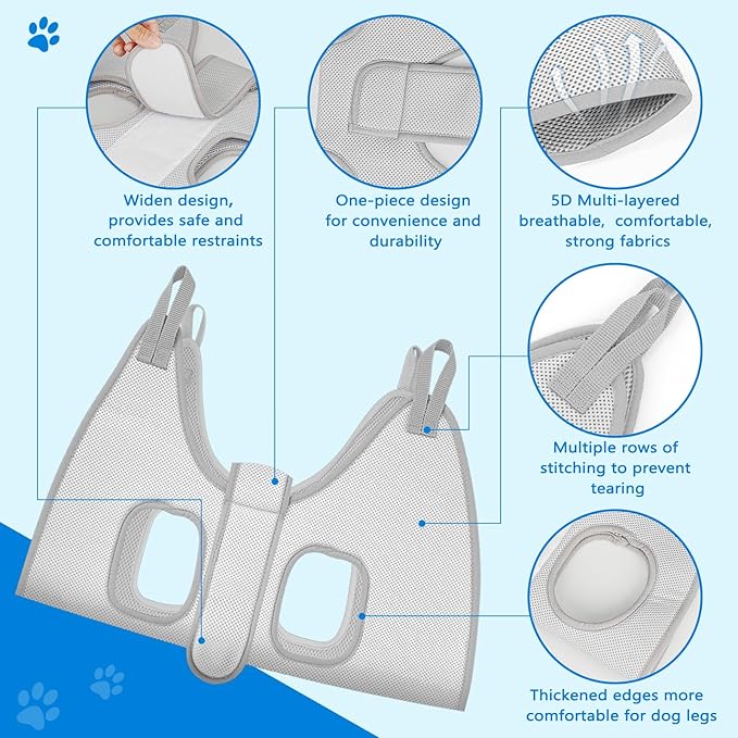 Supet Dog Grooming Hammock for Small Dogs, Dog Hanging Harness for Nail Trimming Doorframe, Pet Holder Restraint for Clipping Nails, Pet Hoist Sling for Cutting Nails at Home (Grey 2XS)