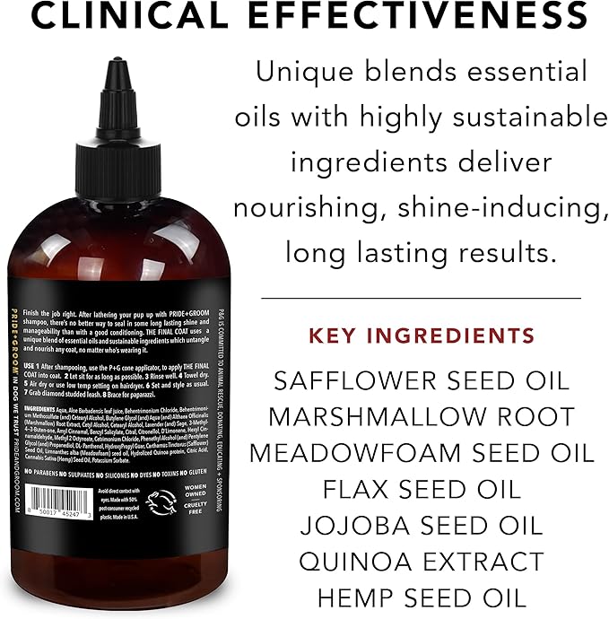 Pride and Groom The Final Coat Dog Conditioner – Formulated with All Natural Ingredients to Untangle and Nourish Any Coat for Improved Manageability and Long Lasting Shine – 16oz