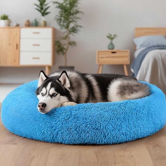 Extra Large Dog Beds, 36 Inch Human Dog Anxiety Relief Squishmallow Comfort Bed, Indestructible & Chew Proof Pet Beds (Light Blue)