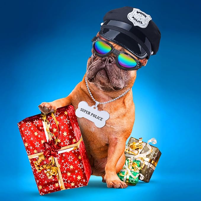 Yewong Pet Police Costume Accessory Set Dog Cat Police Hat Badge Sunglasses Pet Police Dress Up Kit for Halloween Christmas Cosplay Role Play Fancy Dress (Set-A)