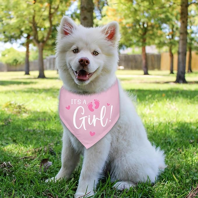 It's A Girl Gender Reveal Baby Announcement Pregnancy Announcement Dog Bandana Dogs Triangle Scarf Baby Announcement Photo Prop Pet Scarf Accessories for Pet Dog Lovers Gifts - Pink