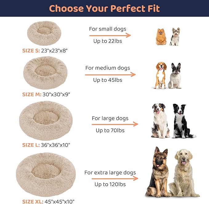 Donut Dog Bed - Premium Comfort for Anxiety Relief - Fluffy & Calming Design with Ultra-Plush Support | Cozy Round Dog Bed with Super Soft Circle Style (Size L Beige)