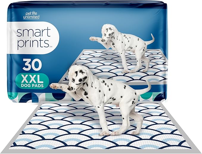 Pet Life Unlimited Smart Prints Extra Extra Large Puppy Pads – 30" x 36", 30 Count (XXL) | Stylish Dog Training Pads with Odor Controlling Wetness-Activated Sweet Bluegrass Scent | USA Made