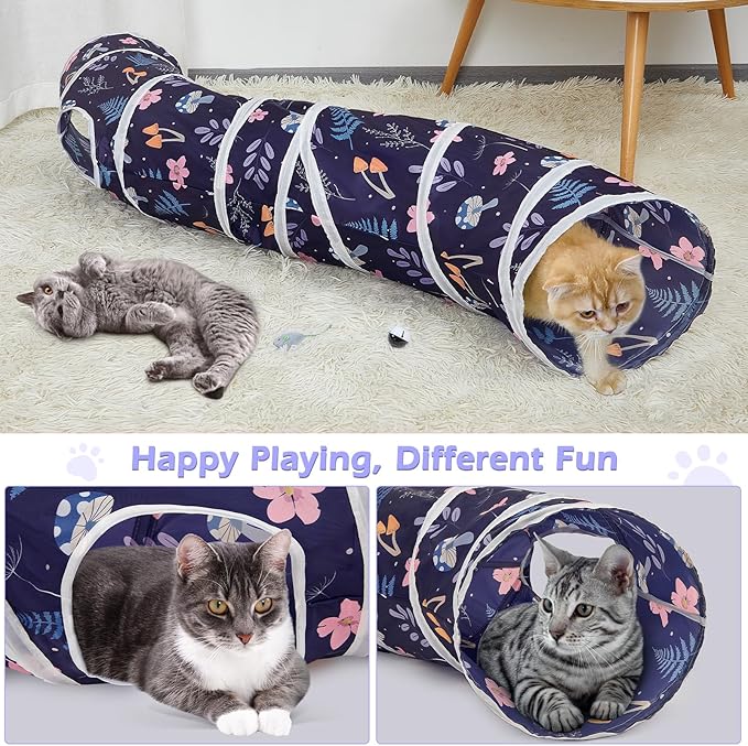 Glittme Cat Tunnel, Cat Tunnels for Indoor Cats, S-Shape Cats Cave with Cat Toys, Foldable Cat Tubes and Tunnels for Cats, Rabbit, Puppy, Guinea Pig