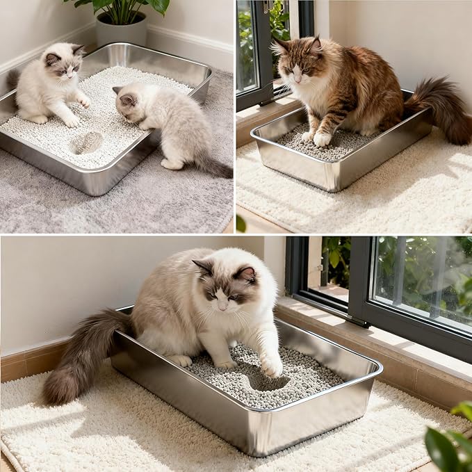Soulbond Stainless Steel Litter Box, Extra Large Metal Litterbox for Big Cat and Multi-Cats Families, Non-Stick, Easy to Clean