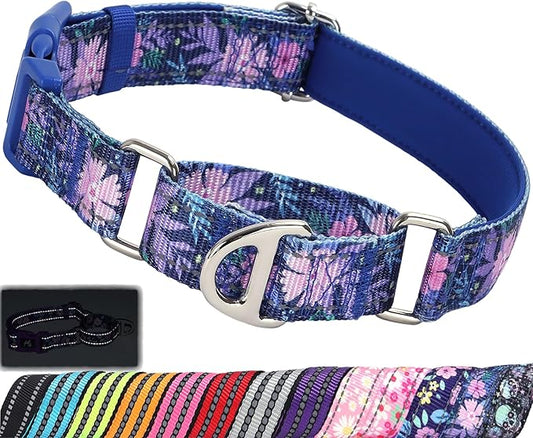 Martingale Collar for Dogs - No Slip Choke Heavy Duty Collar with Reflective Nylon, Quick Release Buckle & Bohemian Floral Pattern for Training, Walking & Overexcited Dogs M