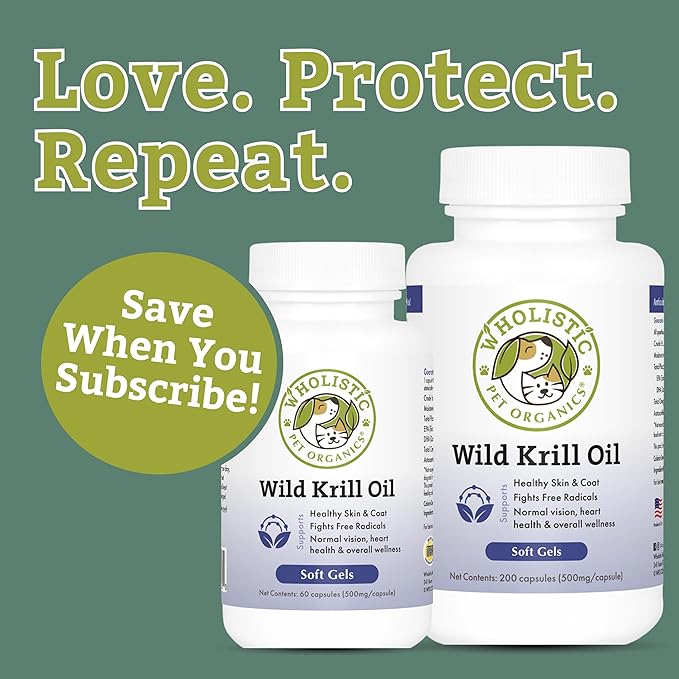 Wholistic Pet Organics Krill Oil for Dogs - Dog Itching Skin Relief & Joint Health - Omega 3 Supplement for Skin & Coat Support, Allergy Relief, Senior Dog Supplements, and Healthy Coat for Dogs