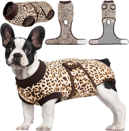 Kuoser Dog Surgery Suit, Comfy Dog Recovery Suit Female Doggie Onesie for Surgery, Post Op Protective Onesie, Soft E-Collar Alternative for Cats & Puppies, BrownLeopard XS