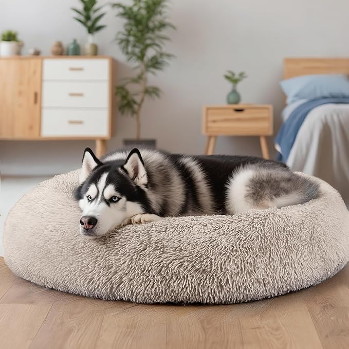 Extra Large Dog Beds, 36 Inch Human Dog Anxiety Relief Squishmallow Comfort Bed, Indestructible & Chew Proof Pet Beds (Brown)