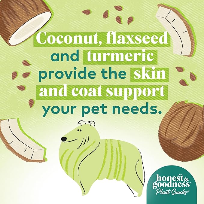 Honest to Goodness Plant Snacks Way to Glow Coconut & Flax Recipe Dog Treats, Enriched with Omega 3s & Postbiotics, 8oz