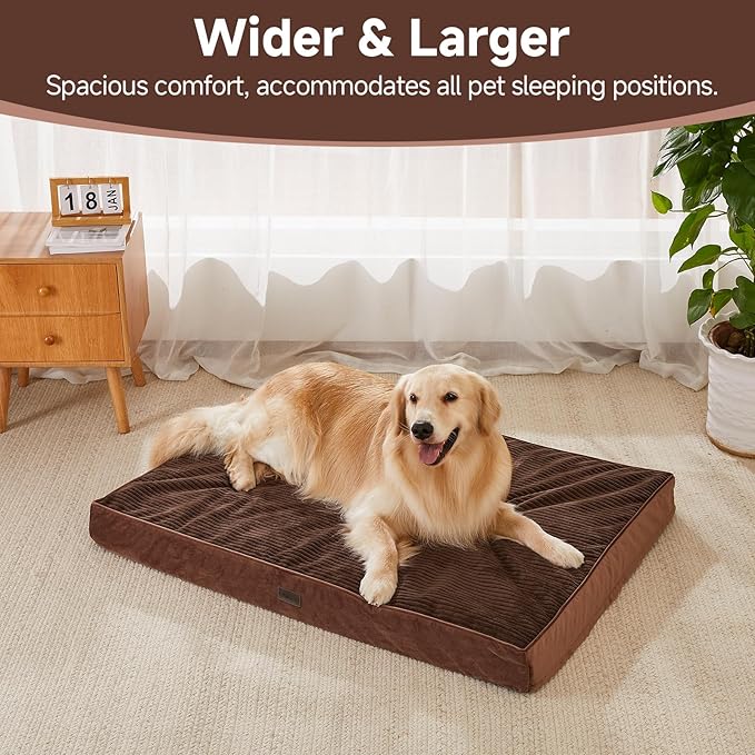 OhGeni Orthopedic Waterproof & Machine Washable Dog Bed for Medium Large Pets, Cat Mat with 25D Egg Crate Foam, Non-Slip Bottom & Removable Cover, 44 Inches(Brown)