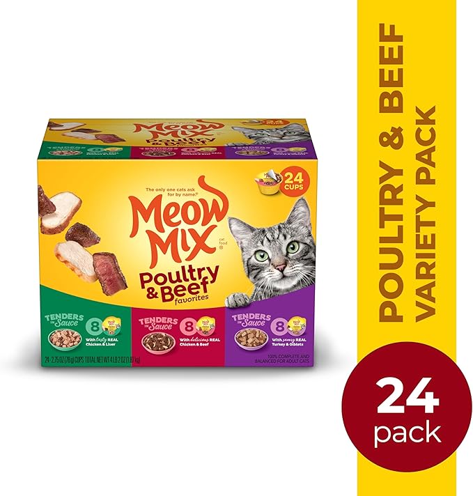 Meow Mix Tenders in Sauce Wet Cat Food, Poultry & Beef Variety Pack, 2.75 Ounce Cup (Pack of 24)