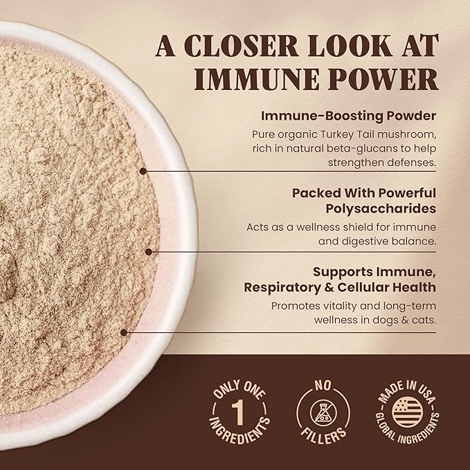 Turkey Tail Mushroom for Dogs - Organic Turkey Tail for Dogs Mushroom Powder for Respiratory, Immunity, Digestion - Lipoma Lumps and Bumps Supplement, No Fillers - 200 Grams