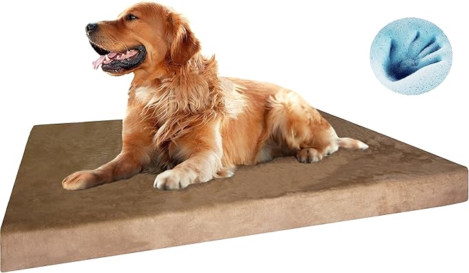 Dogbed4less Orthopedic Waterproof Durable Gel Cool Memory Foam Dog Bed for Large Dogs, Microsuede in Brown Color, Jumbo 55X47X4 Inches