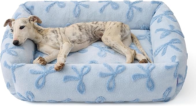 Lesure Cute Dog Bed for Medium Dogs - Washable Pet Beds,Cozy Rectangle Orthopedic Sofa with Jacquard Shaggy Plush & Anti Slip Bottom,30x24x8inches