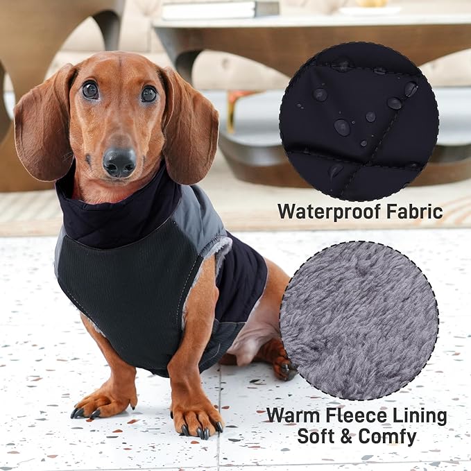 Warm Fleece Dog Coats for Large Dogs,D-Rings Waterproof Puppy Jacket for Cold Winter,Black XXXL