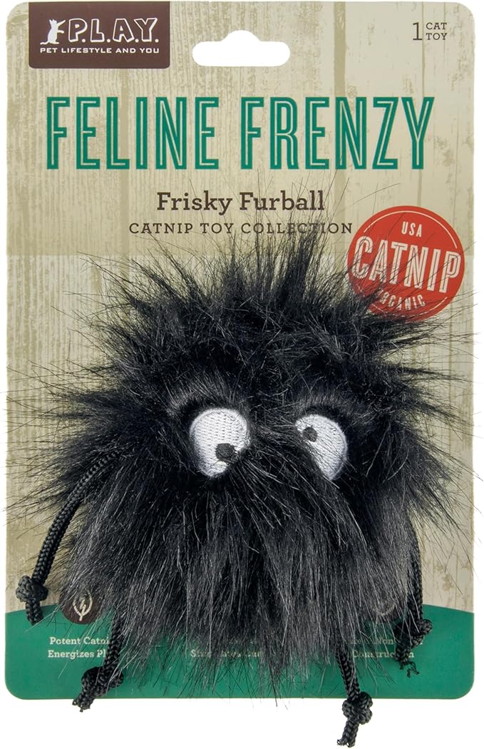 P.L.A.Y. Cute Plush Cat Toys - Feline Frenzy Animal Critter Themed Catnip Filled Toy, Great for Adult Cats and Kittens - Machine Washable, Recycled Materials, Crinkles, Rope Knots (Frisky Furball)
