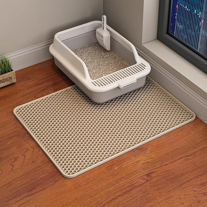 Cat Litter Mat Cat Litter Trapping Mat, 24 x 18 inch Honeycomb Double Layer Design, Urine and Water Proof Material, Scatter Control, Less Waste, Easier to Clean, Washable yellow