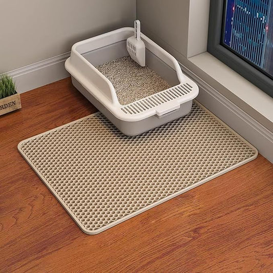 Cat Litter Mat Cat Litter Trapping Mat, 24 x 18 inch Honeycomb Double Layer Design, Urine and Water Proof Material, Scatter Control, Less Waste, Easier to Clean, Washable yellow