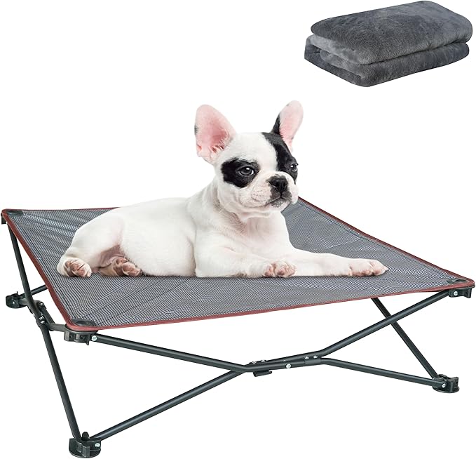 unp Raised Outdoor Dog Bed - 19 x 19 x 10 inch Dog Bed Folding, Washable Plush Cover & Carrying Bag - Cooling Elevated Pet Cot for Dachshund, Chihuahua... (Grey, S)