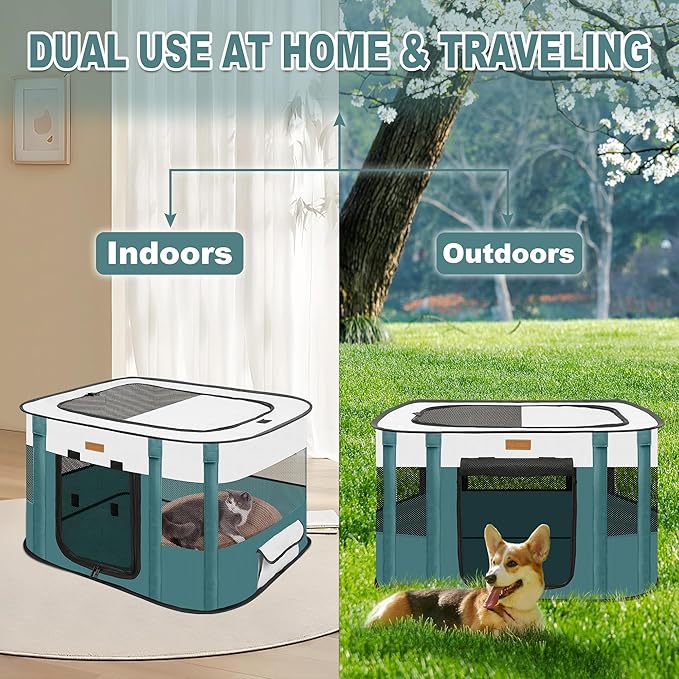 Dog Playpen - Foldable Cat Play Pens for Pubby,Kitten, Rabbit,Portable Pet Tent with Carring Bag for Indoor/Outdoor Travel Camping Blue X-Large