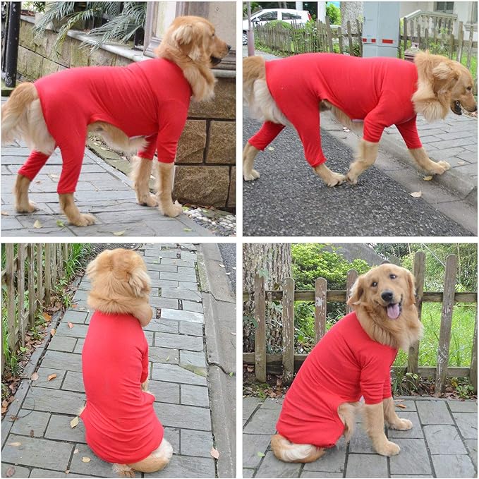 Lovelonglong Four Feet Dog Lightweight Pajamas, Pure Cotton Dog Jumpsuits 4 Legs Dog Onesies T-Shirt Stylish PJS Puppy Costume for Large Medium Small Dogs Red XL