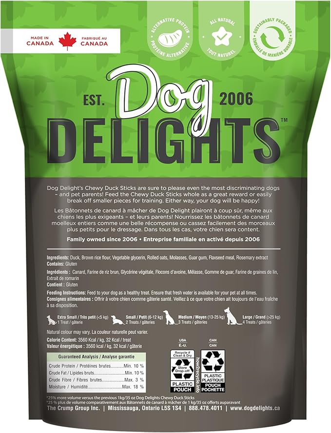 Dog Delights Chewy Duck Sticks 1.25KG, Dog Treats