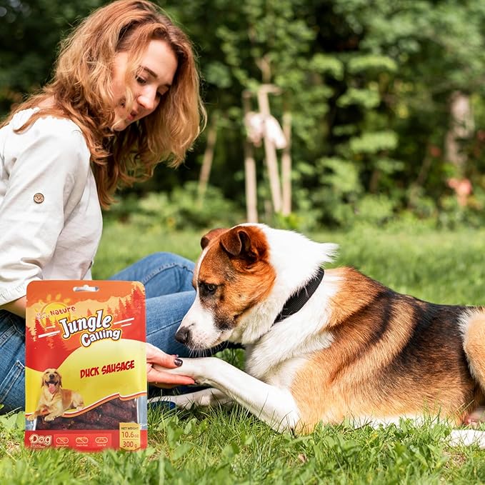 Jungle Calling Grain-Free Duck Sausage Dog Treats, Single Ingredient Duck Jerky, Soft & Chewy Training Treats for Small & Medium Dogs, 10.6 oz