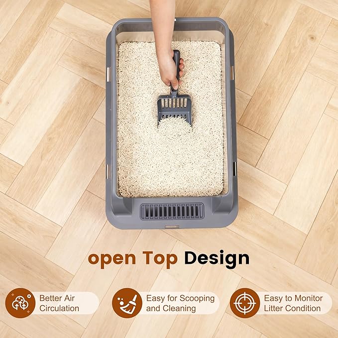 2-Pack Stainless Steel Litter Box, Extra Large Litter Boxes for Big Cats, XL Metal Cat Litter Box with Lid High Sides, Anti-Urine Leakage, Non-Sticky, Scoop Included