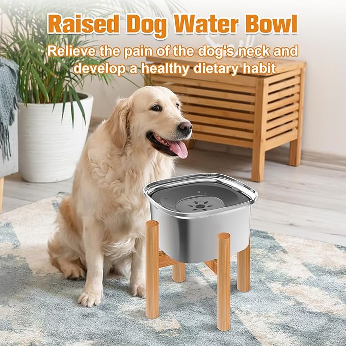Decflow 3L Elevated Dog Water Bowl, Stainless Steel Raised Food Dispenser with Stand, Large Capacity No Spill Dog Water Bowl for Small, Medium and Large Dogs